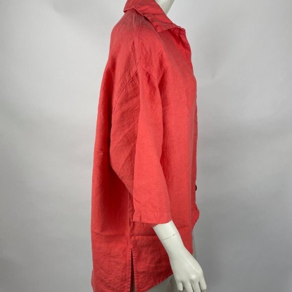 Cut Loose Heavy Linen Jacket Button-Up Top Women S M Collared Hi-Low 3/4 Sleeve - Picture 6 of 11